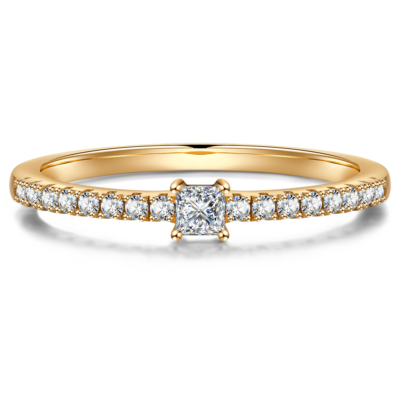 GENUINE LOVE Pave Engagement Ring - 0.10 Carat 14K Yellow Gold with a Princess Cut Lab-Grown Diamond