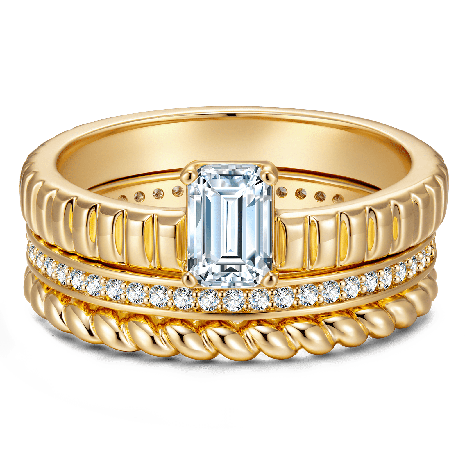 GENUINE LOVE Bridal Sets Engagement Rings - 1.02 Carat 14K Yellow Gold with a Emerald Cut Lab-Grown Diamond