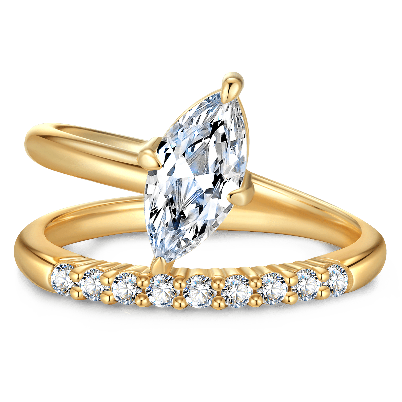 GENUINE LOVE Pave Engagement Ring - 1.01 Carat 14K Yellow Gold with a Marquise Brillant Cut Lab-Grown Diamond