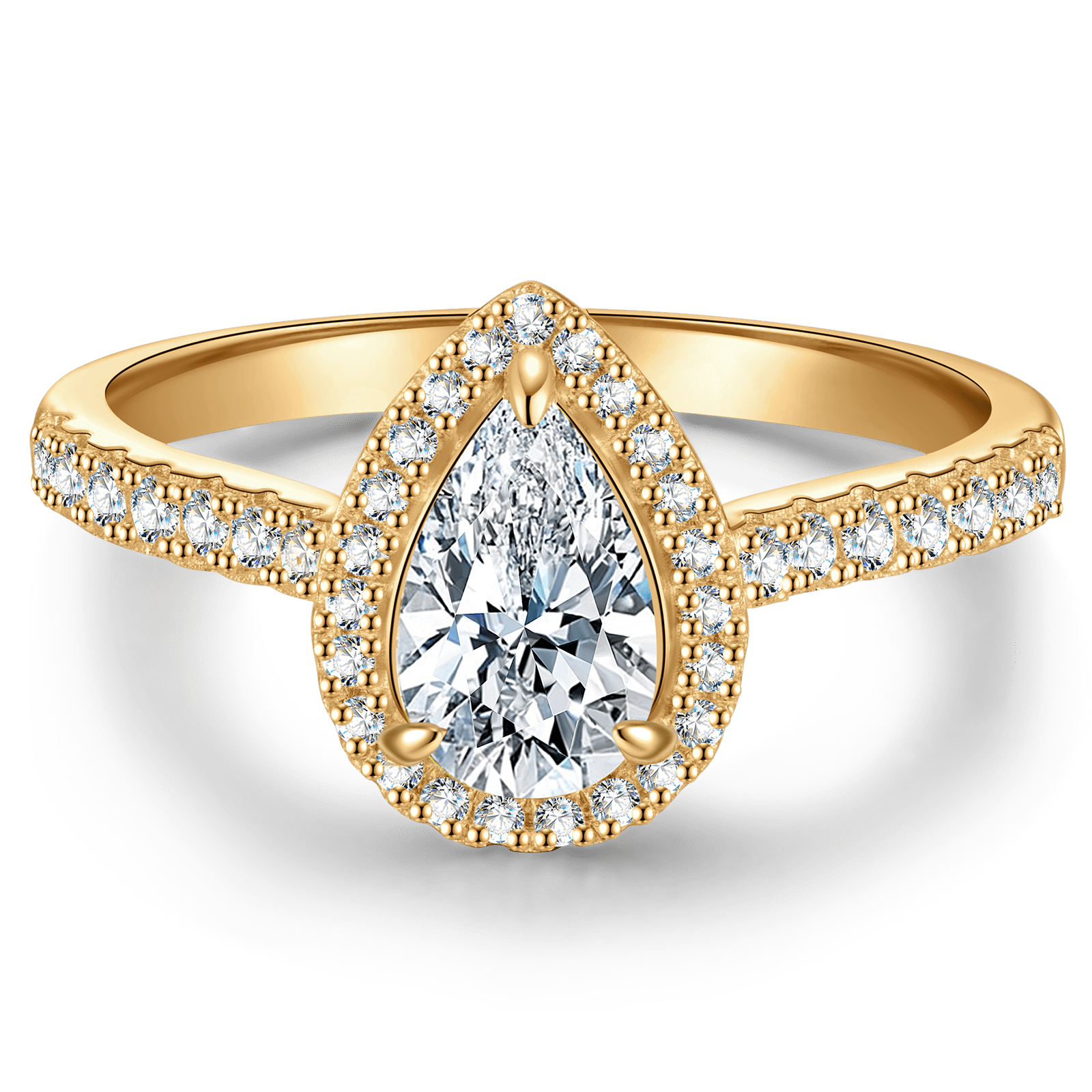 GENUINE LOVE Halo Engagement Ring - 1.01 Carat 14K Yellow Gold with a Pear Brillant Cut Lab-Grown Diamond