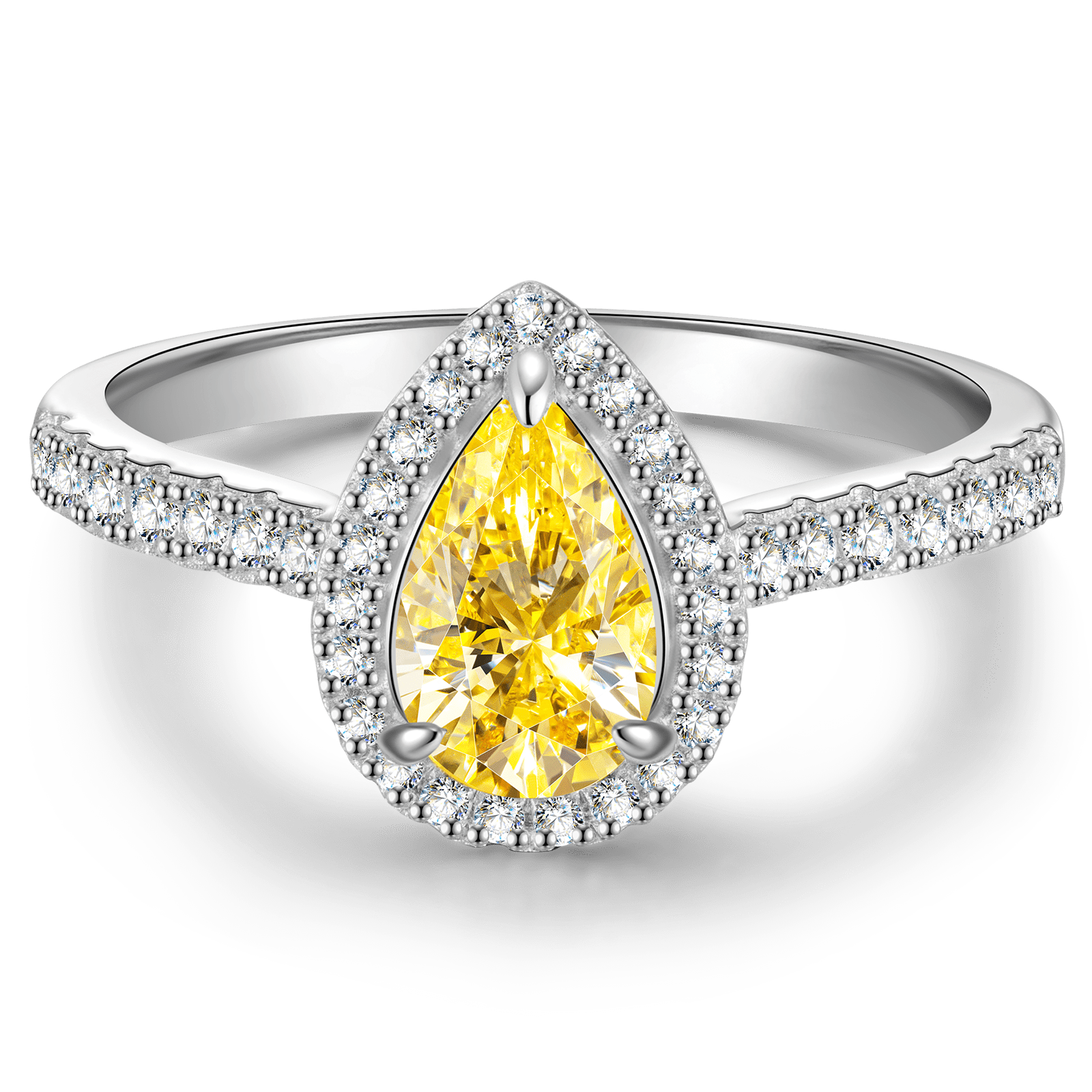 The Queen Halo Engagement Ring - 1.01 Carat 18K White Gold with a Pear Brillant Cut Lab-Grown Diamond