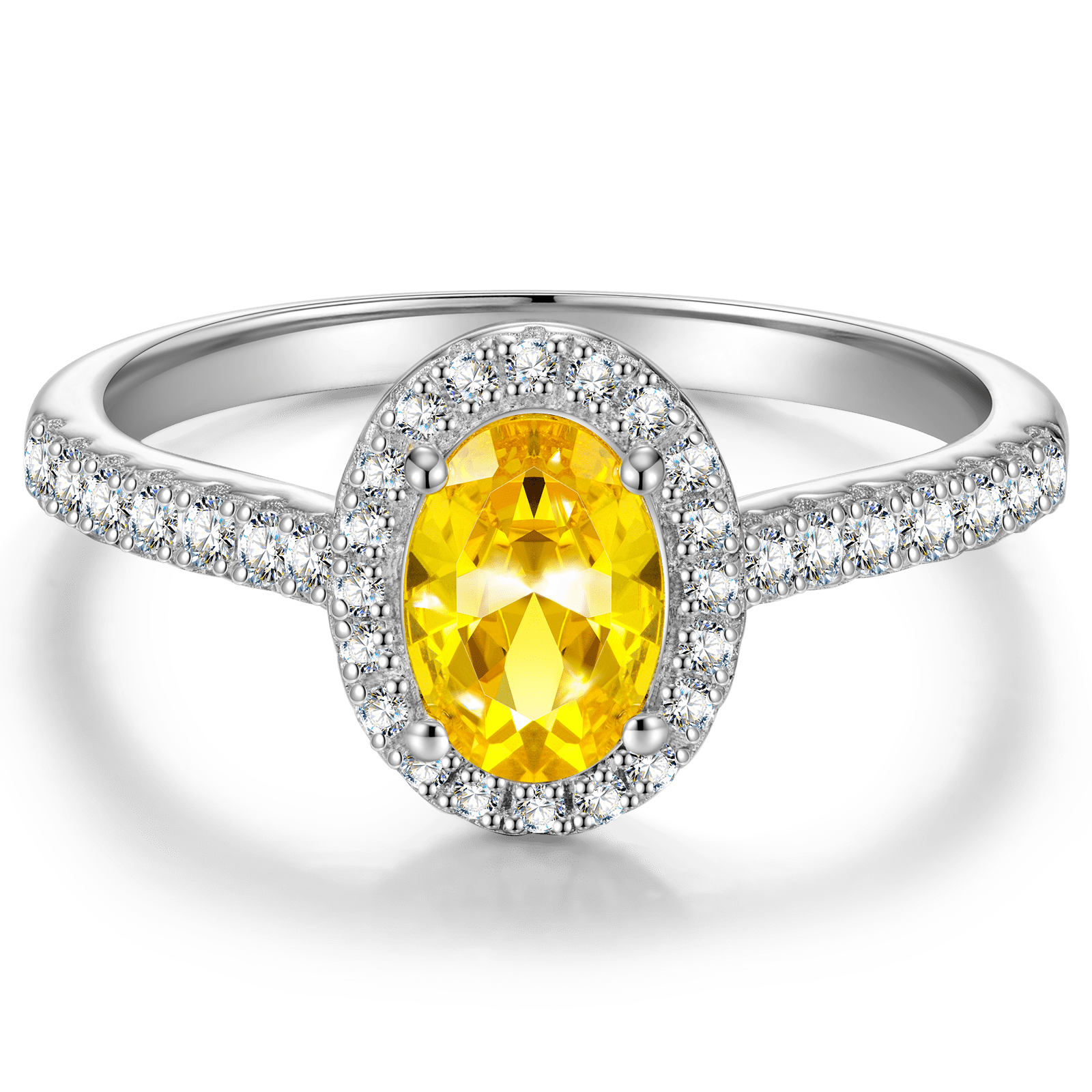 The Queen Halo Engagement Ring - 1.01 Carat 18K White Gold with a Oval Brillant Cut Lab-Grown Diamond