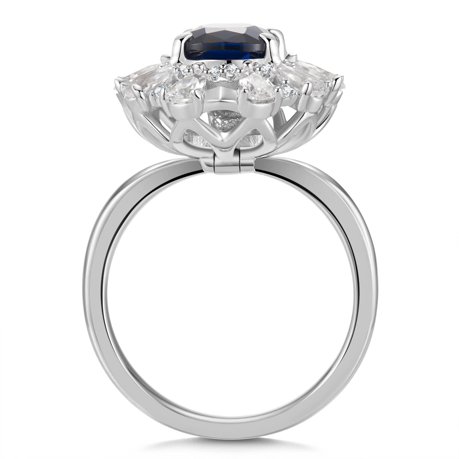 Lab-Grown Oval Brilliant Cut Sapphire - Halo Classic Engagement Ring 14K White Gold