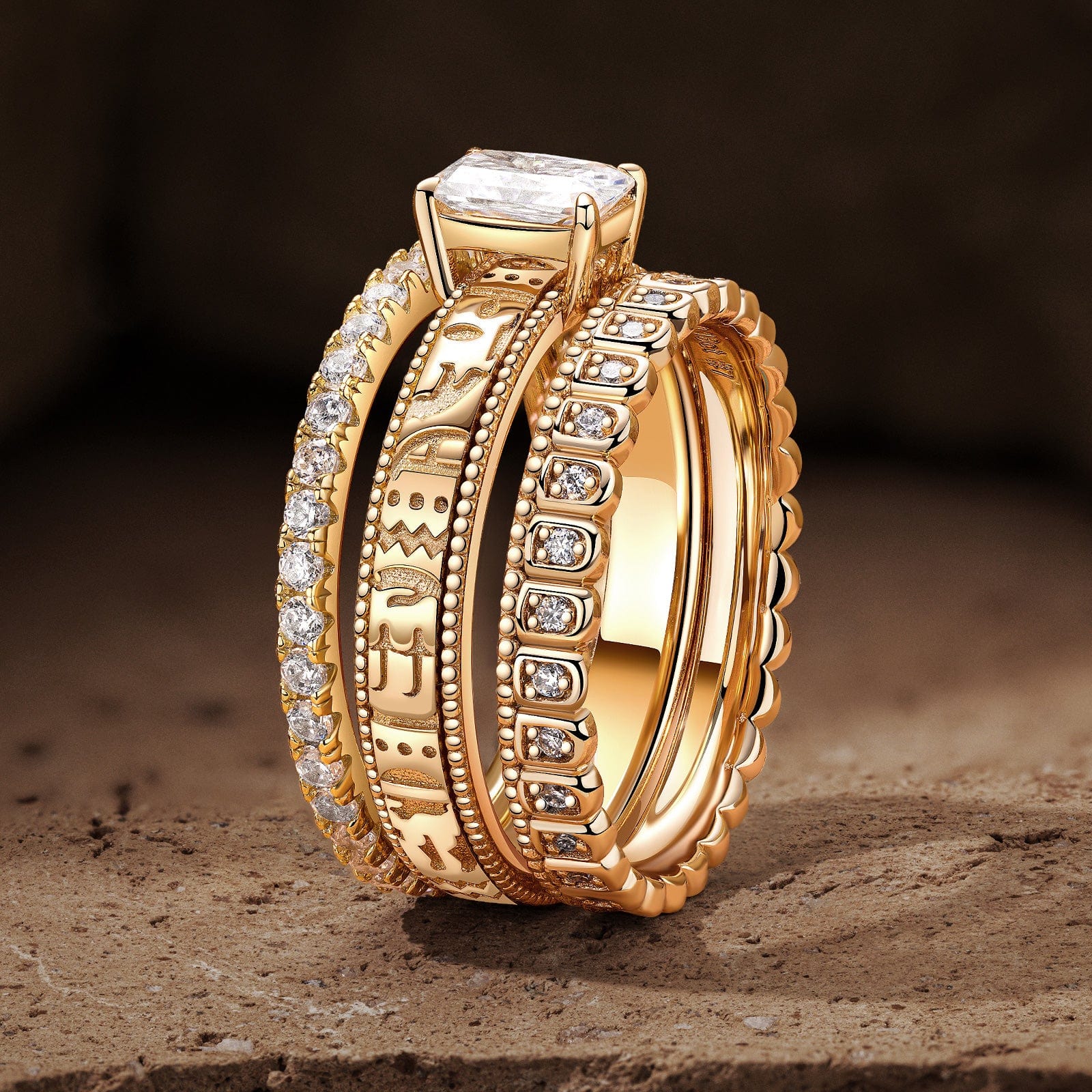 The Destiny Bridal Sets Engagement Rings - 1.00 Carat 14K Yellow Gold with a Radiant Cut Lab-Grown Diamond