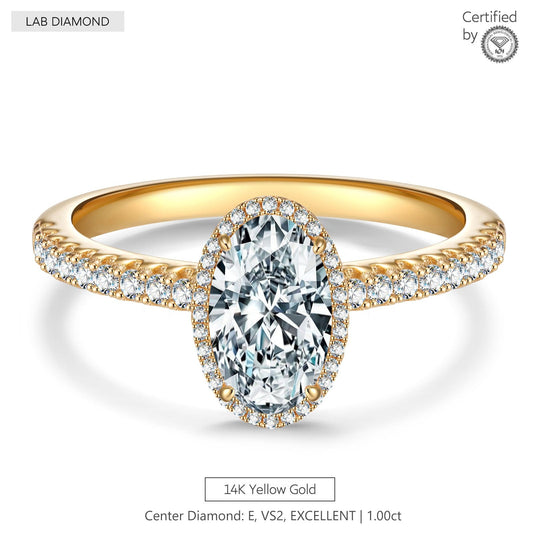 gona- IGI Certified Lab-Grown Oval Brilliant Cut Diamond - Halo Classic Engagement Ring Solid 14K Yellow Gold (Includes IGI Certification from International Gemological Institute)