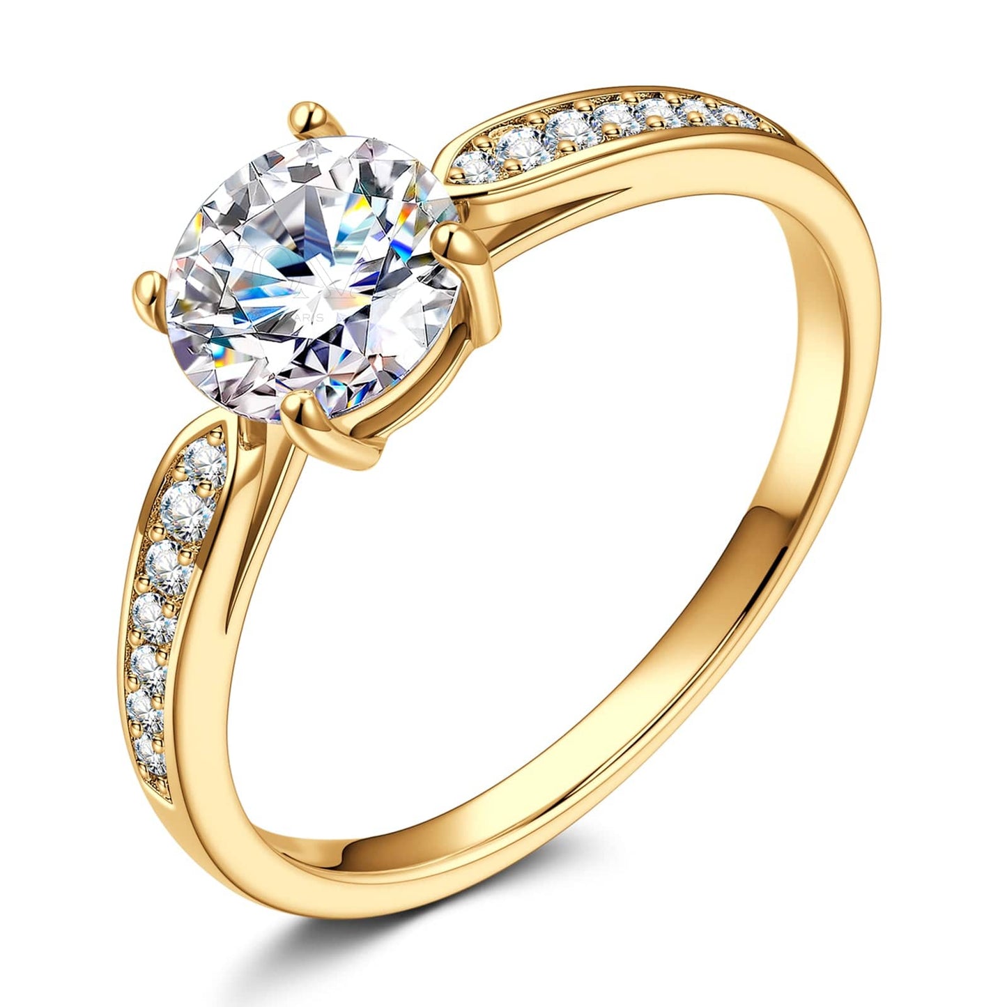 IGI Certified Lab-Grown Round Brilliant Cut Diamond - Pave Classic Engagement Ring 14K Yellow Gold Plated (Includes IGI Certification from International Gemological Institute)
