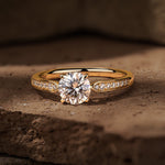 IGI Certified Lab-Grown Round Brilliant Cut Diamond - Pave Classic Engagement Ring 14K Yellow Gold Plated (Includes IGI Certification from International Gemological Institute)