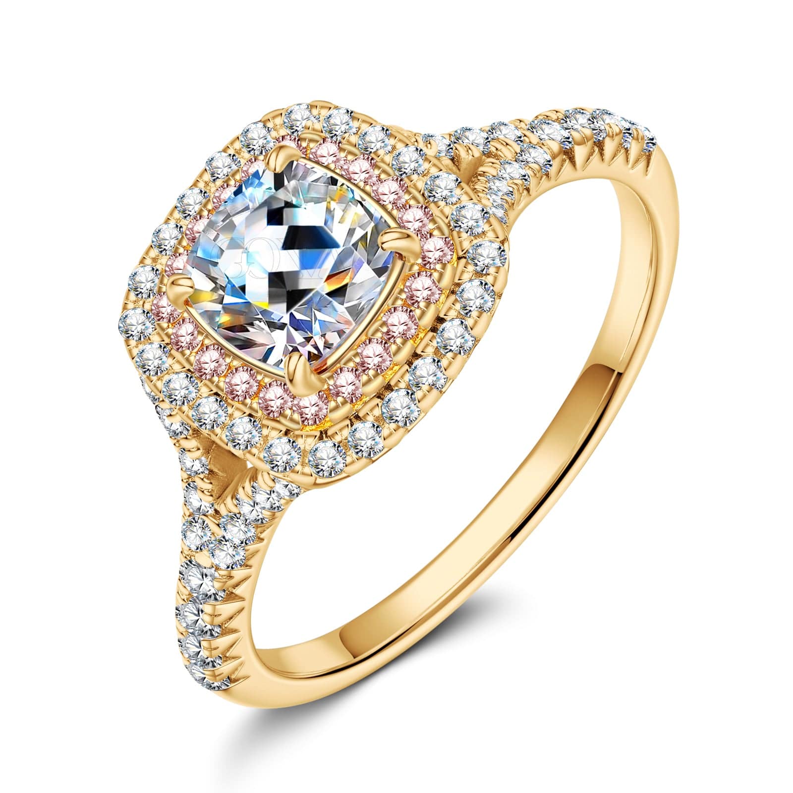 GENUINE LOVE Halo Engagement Ring - 1.02 Carat 10K Yellow Gold with a Cushion Cut Lab-Grown Diamond