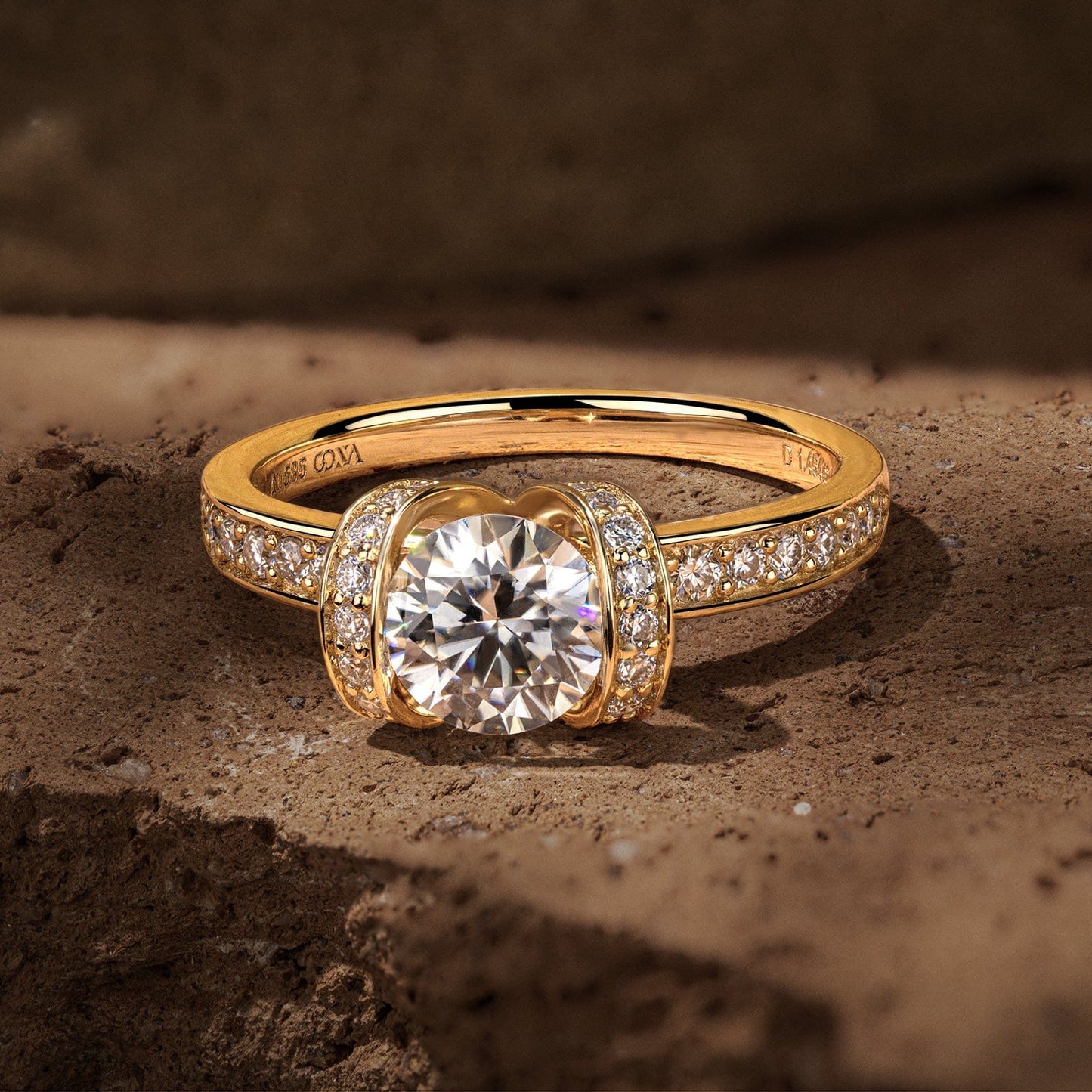 IGI Certified Lab-Grown Round Brilliant Cut Diamond - Halo Classic Engagement Ring 14K Yellow Gold Plated (Includes IGI Certification from International Gemological Institute)