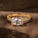 IGI Certified Lab-Grown Round Brilliant Cut Diamond - Halo Classic Engagement Ring 14K Yellow Gold Plated (Includes IGI Certification from International Gemological Institute)