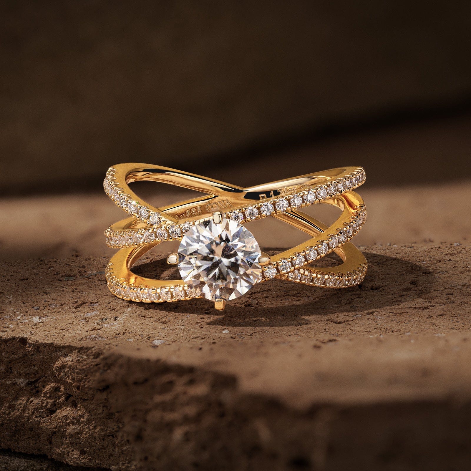 GENUINE LOVE Pave Engagement Ring - 1.00 Carat 10K Yellow Gold with a Round Brillant Cut Lab-Grown Diamond