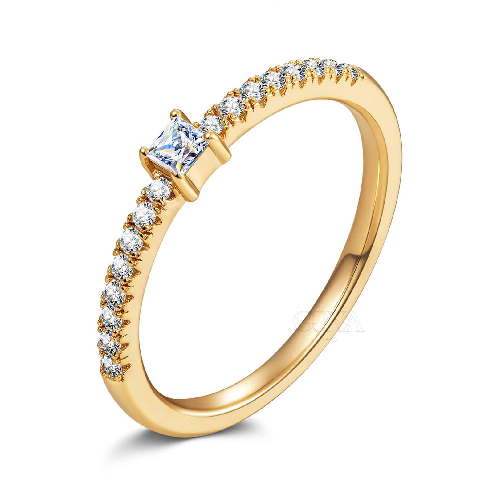 GENUINE LOVE Pave Engagement Ring - 0.10 Carat 18K Yellow Gold with a Princess Cut Lab-Grown Diamond