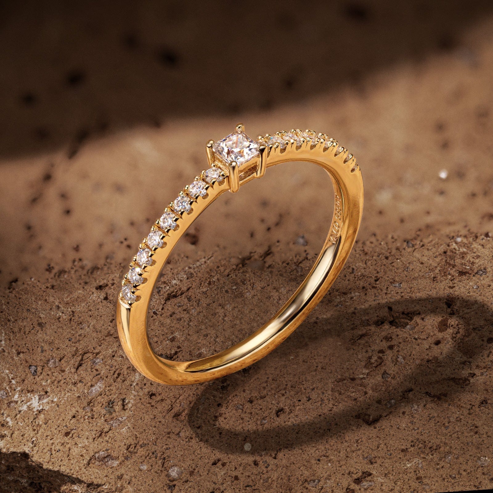 GENUINE LOVE Pave Engagement Ring - 0.10 Carat 10K Yellow Gold with a Princess Cut Lab-Grown Diamond