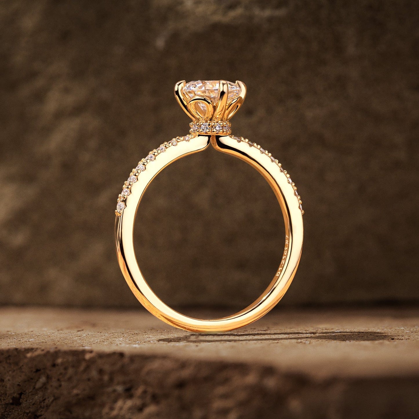 IGI Certified Lab-Grown Round Brilliant Cut Diamond - Hidden Halo Classic Engagement Ring 14K Yellow Gold Plated (Includes IGI Certification from International Gemological Institute)
