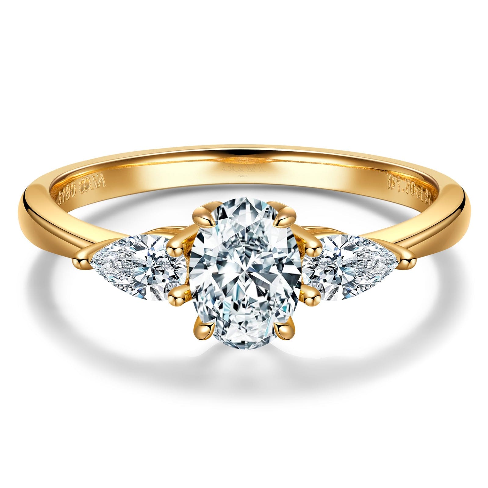 GENUINE LOVE Three Stone Engagement Ring - 18K Yellow Gold