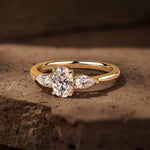 IGI Certified Lab-Grown Oval Brilliant Cut Diamond - Three Stone Classic Engagement Ring 14K Yellow Gold Plated (Includes IGI Certification from International Gemological Institute)