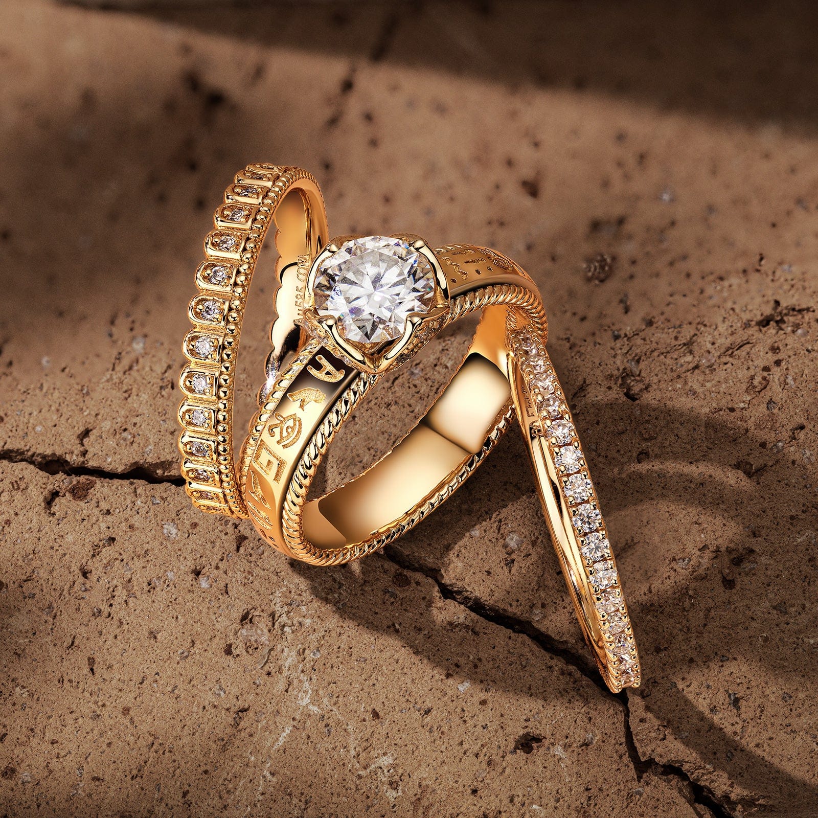 The Destiny Bridal Sets Engagement Rings - 1.00 Carat 14K Yellow Gold with a Round Brilliant Cut Lab-Grown Diamond