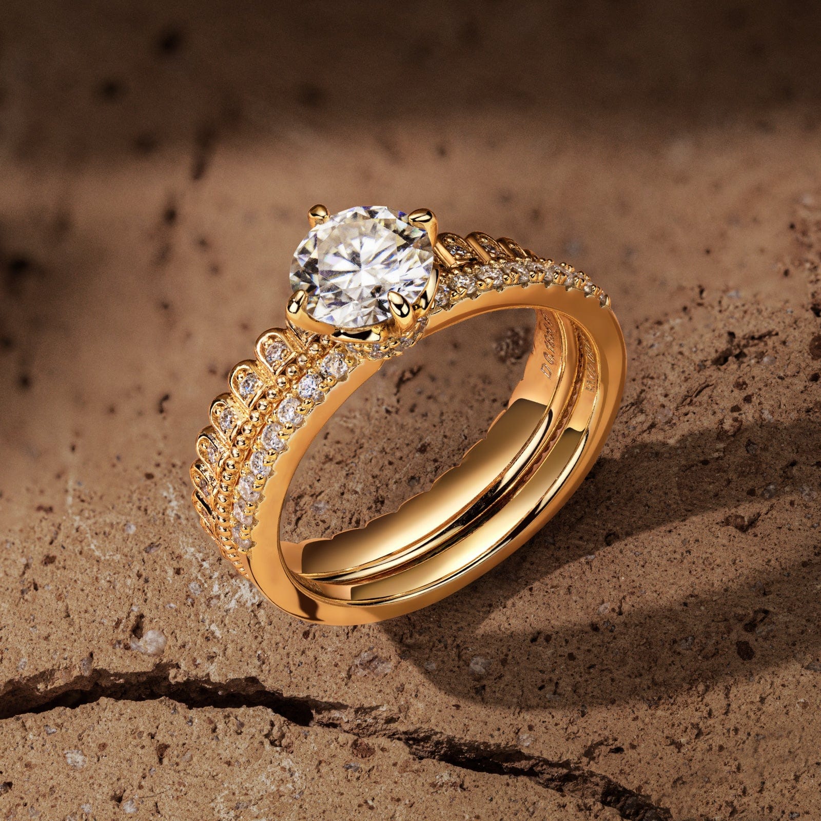 GENUINE LOVE Bridal Sets Engagement Rings - 1.00 Carat 14K Yellow Gold with a Round Brilliant Cut Lab-Grown Diamond