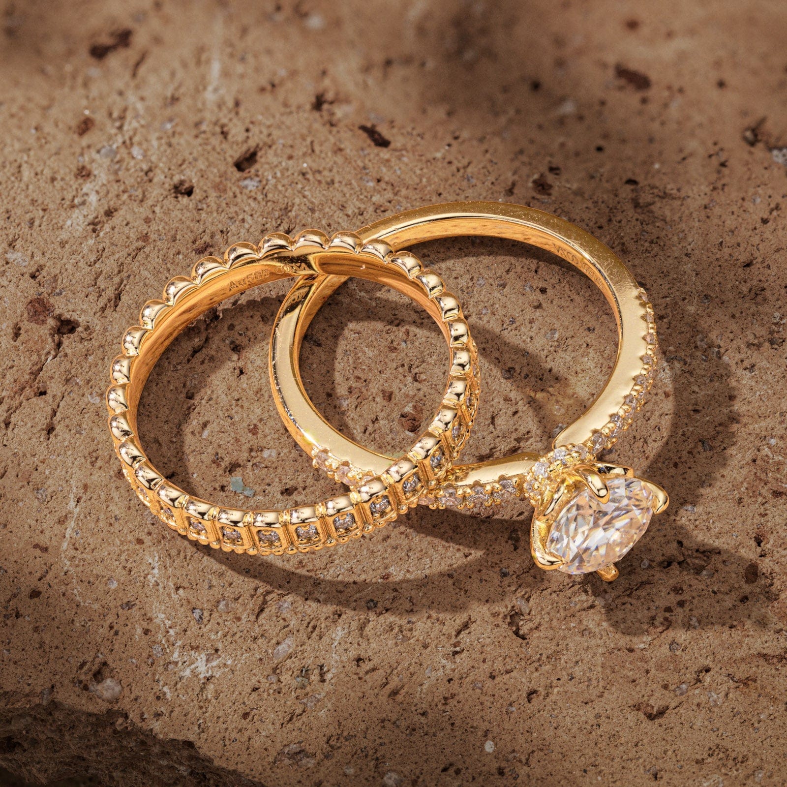 GENUINE LOVE Bridal Sets Engagement Rings - 1.00 Carat 14K Yellow Gold with a Round Brilliant Cut Lab-Grown Diamond