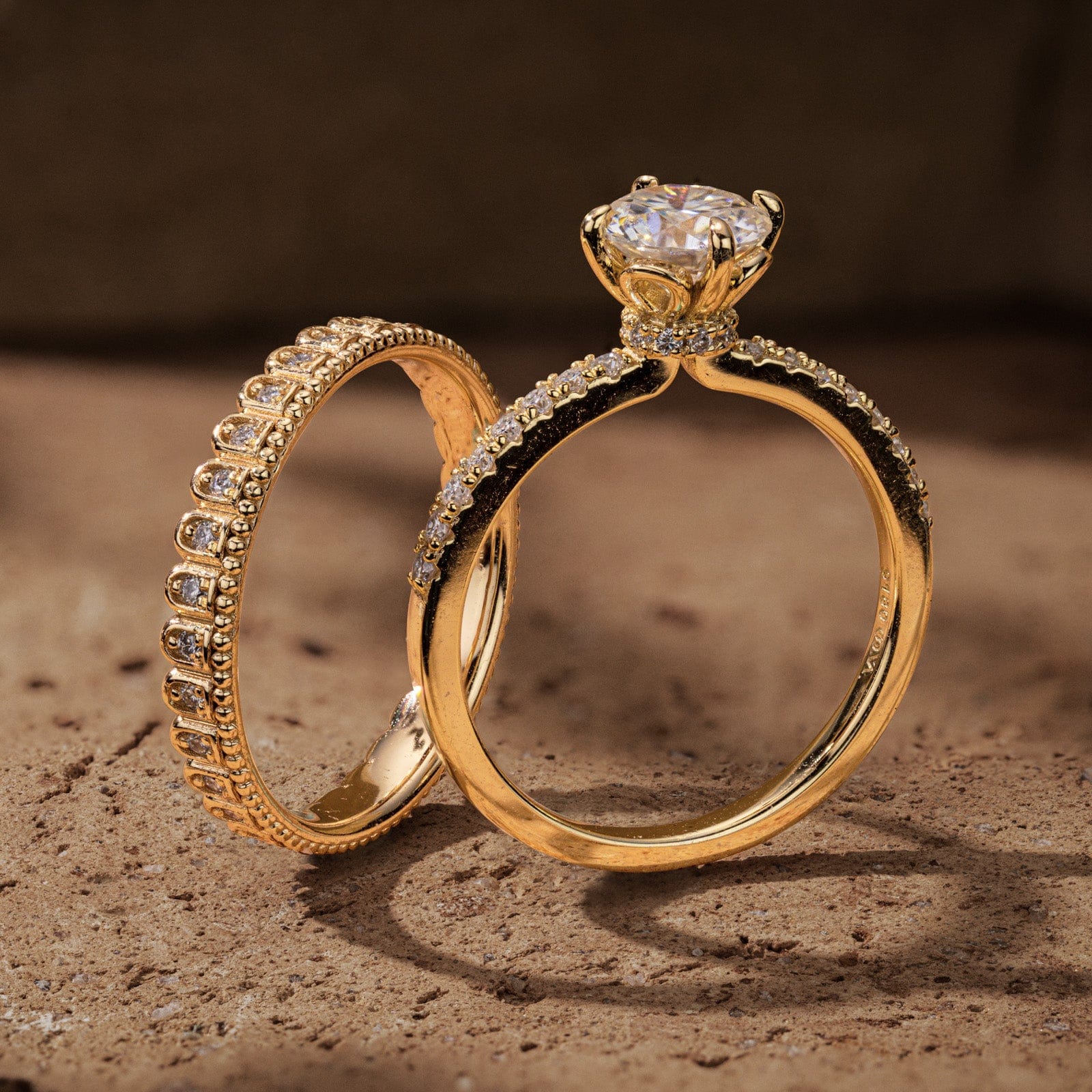 GENUINE LOVE Bridal Sets Engagement Rings - 1.00 Carat 14K Yellow Gold with a Round Brilliant Cut Lab-Grown Diamond