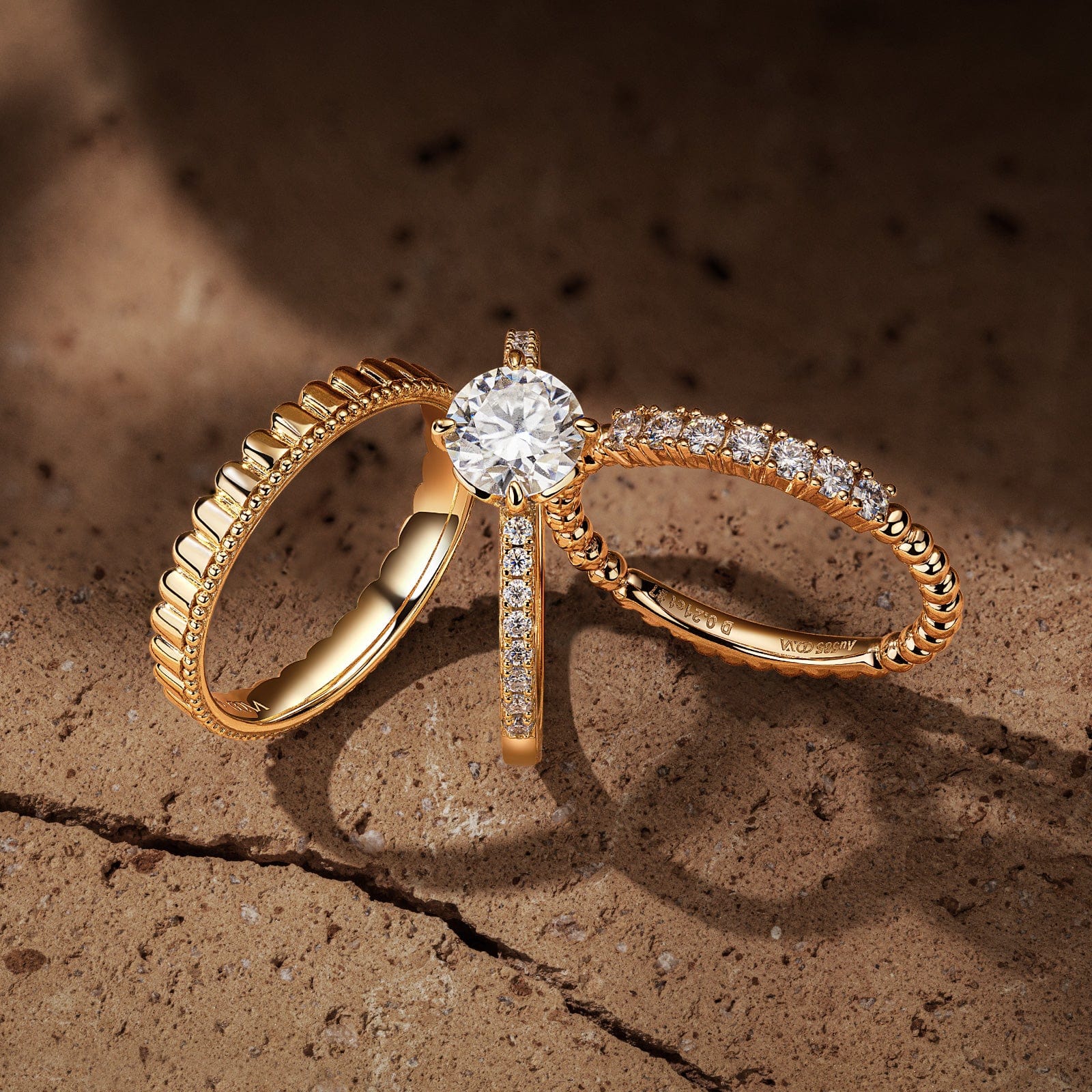 GENUINE LOVE Bridal Sets Engagement Rings - 1.00 Carat 14K Yellow Gold with a Round Brilliant Cut Lab-Grown Diamond