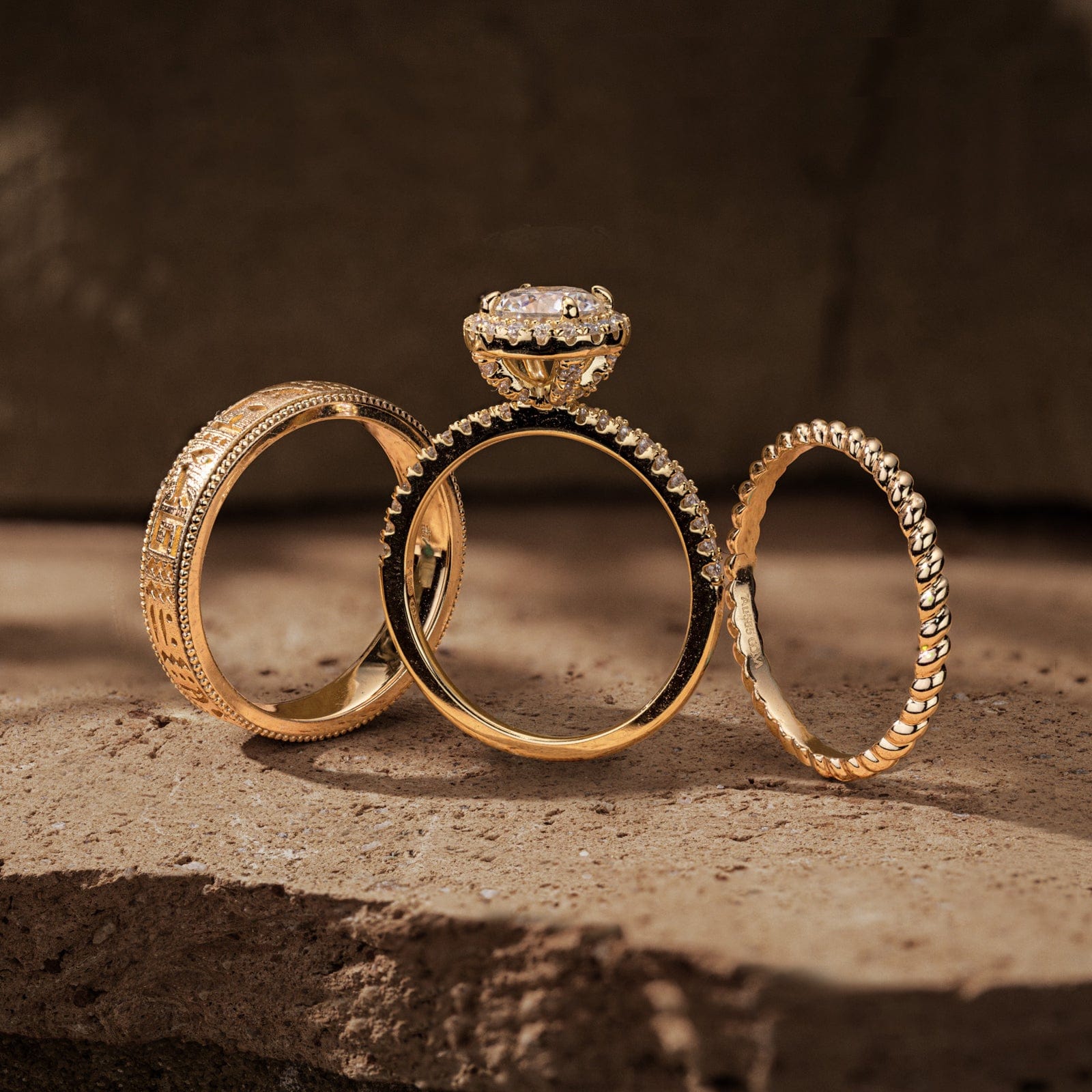 GENUINE LOVE Bridal Sets Engagement Rings - 1.00 Carat 14K Yellow Gold with a Round Brilliant Cut Lab-Grown Diamond