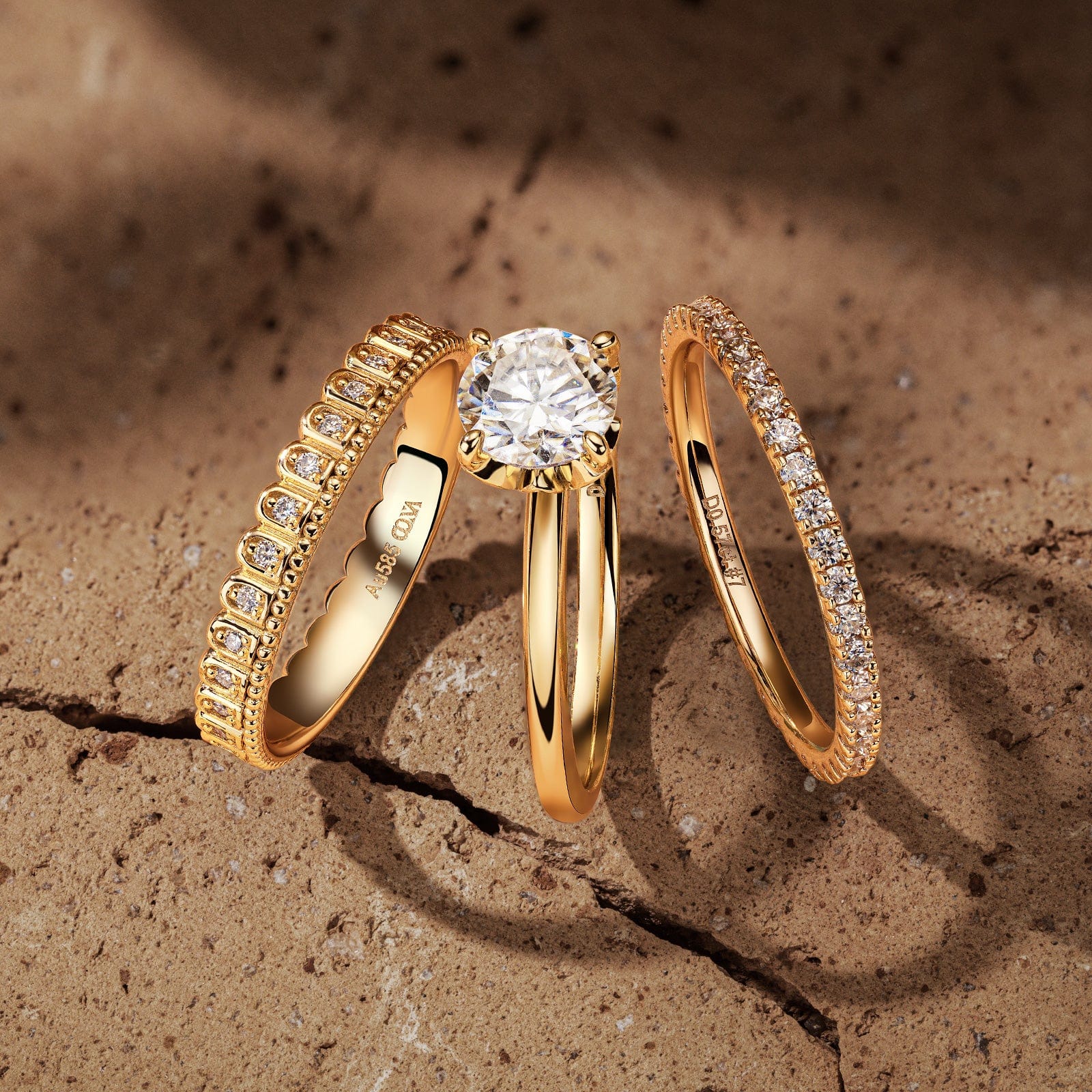 GENUINE LOVE Bridal Sets Engagement Rings - 1.00 Carat 14K Yellow Gold with a Round Brilliant Cut Lab-Grown Diamond