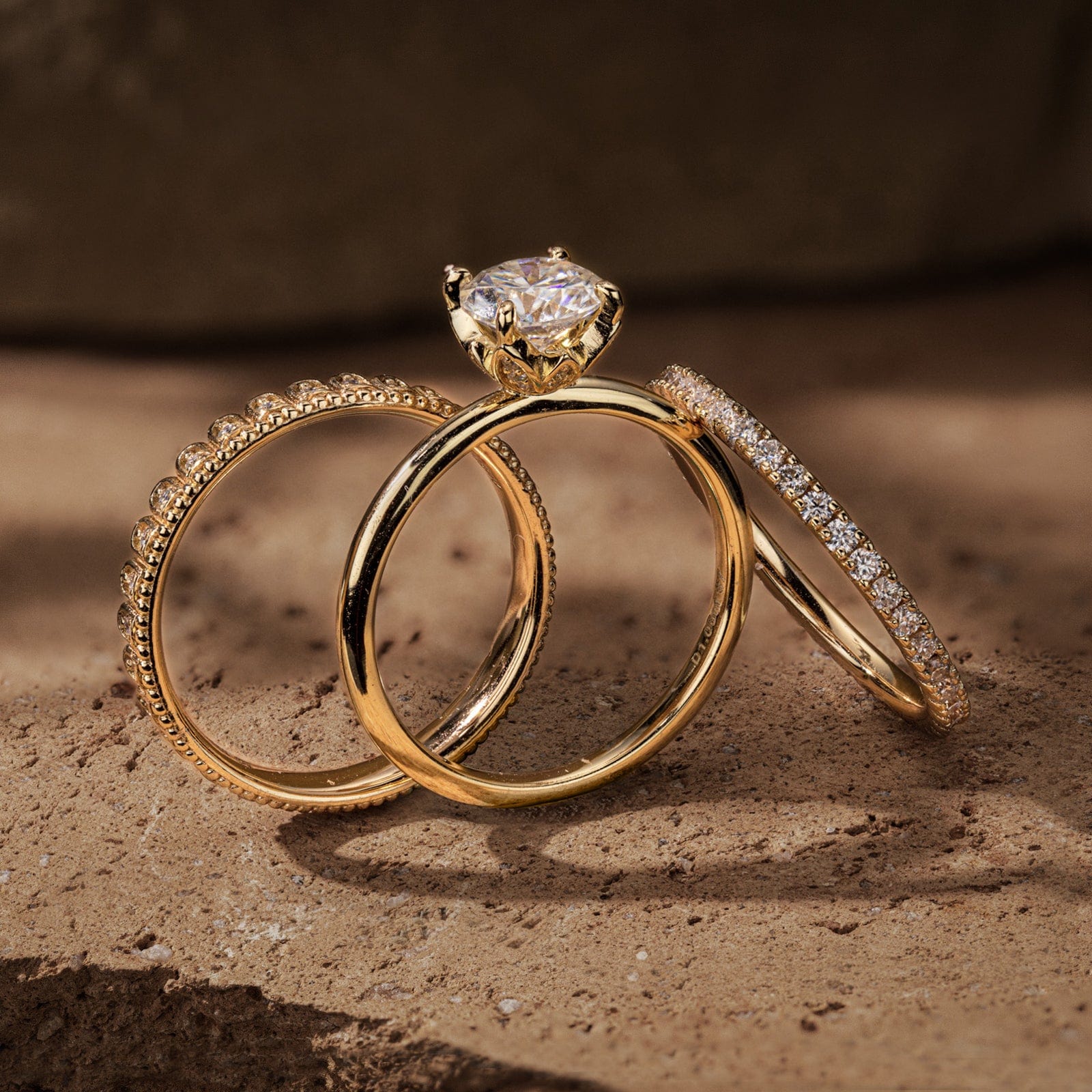 GENUINE LOVE Bridal Sets Engagement Rings - 1.00 Carat 14K Yellow Gold with a Round Brilliant Cut Lab-Grown Diamond