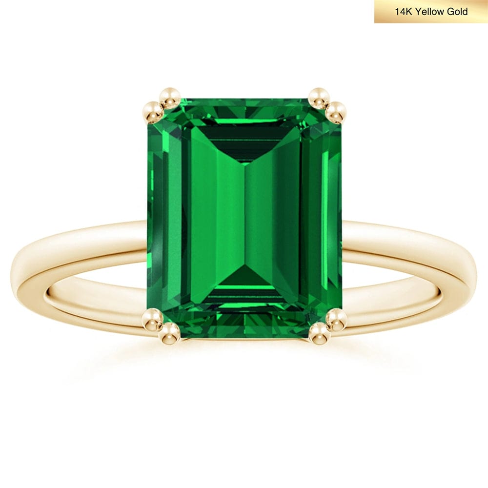 Lab-Grown Emerald-Cut Emerald - Solitaire Classic Engagement Ring 14K Yellow Gold