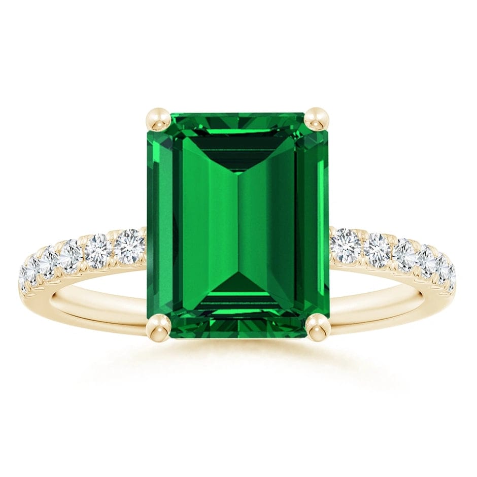 Lab-Grown Emerald-Cut Emerald - Pave Classic Engagement Ring 14K Yellow Gold