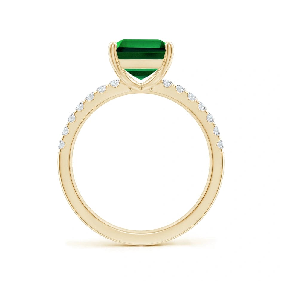 Lab-Grown Emerald-Cut Emerald - Pave Classic Engagement Ring 14K Yellow Gold