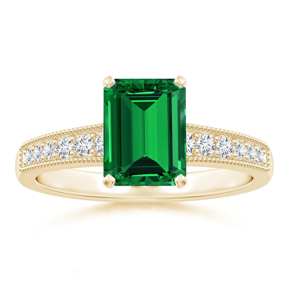 Lab-Grown Emerald-Cut Emerald - Pave Classic Engagement Ring 14K Yellow Gold