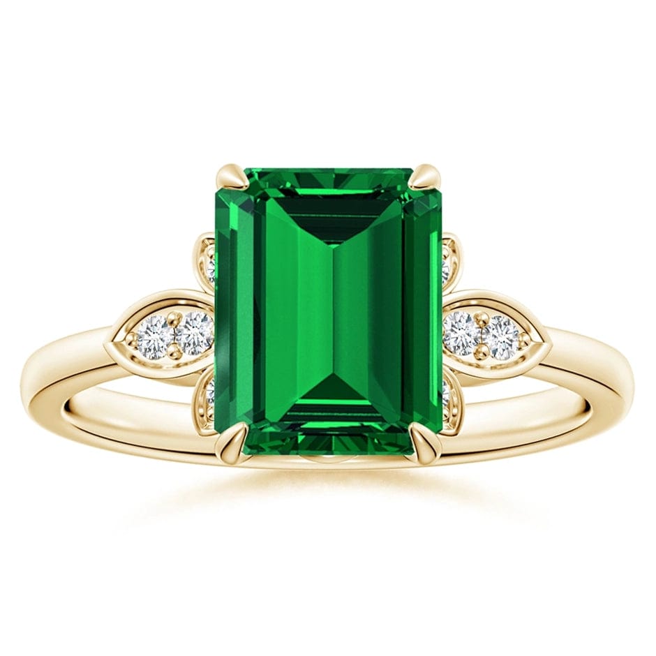 Lab-Grown Emerald-Cut Emerald - Pave Classic Engagement Ring 14K Yellow Gold