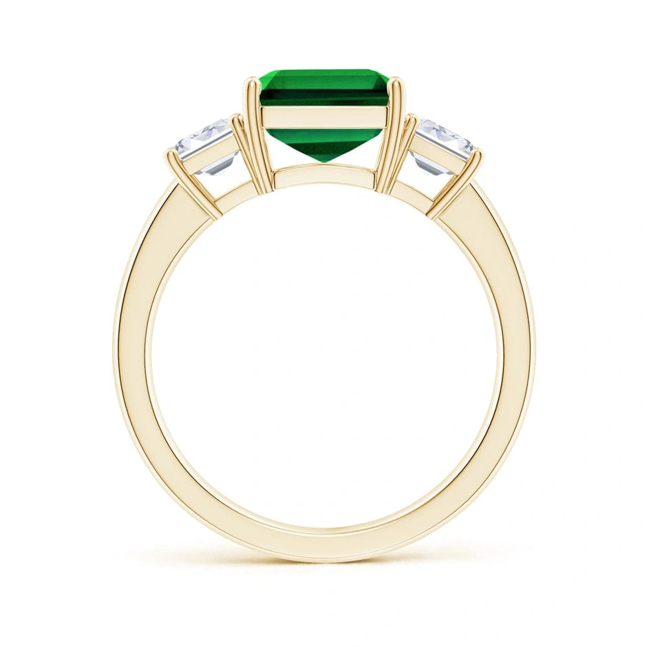 Lab-Grown Emerald-Cut Emerald - Three Stone Classic Engagement Ring 14K Yellow Gold