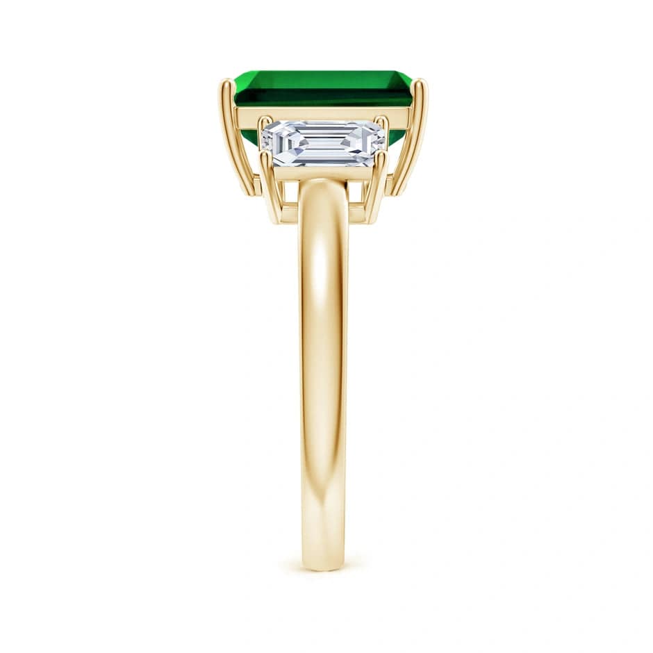 Lab-Grown Emerald-Cut Emerald - Three Stone Classic Engagement Ring 14K Yellow Gold