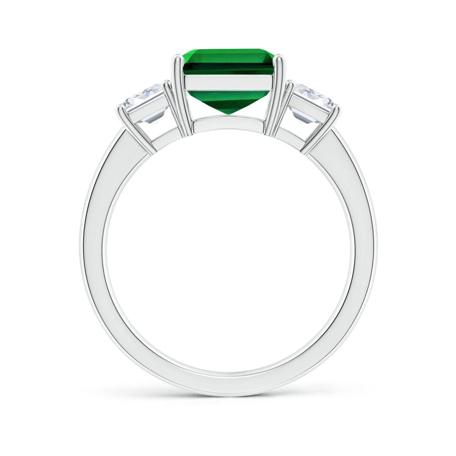 Lab-Grown Emerald-Cut Emerald - Three Stone Classic Engagement Ring 14K White Gold