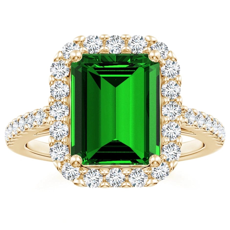 Lab-Grown Emerald-Cut Emerald - Halo Classic Engagement Ring 14K Yellow Gold