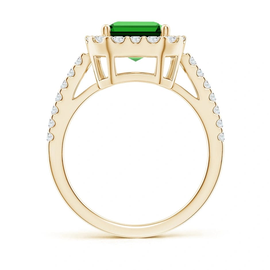 Lab-Grown Emerald-Cut Emerald - Halo Classic Engagement Ring 14K Yellow Gold