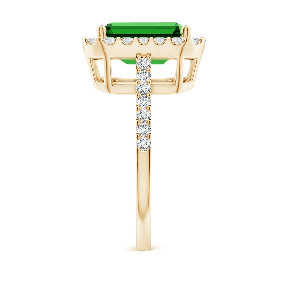 Lab-Grown Emerald-Cut Emerald - Halo Classic Engagement Ring 14K Yellow Gold