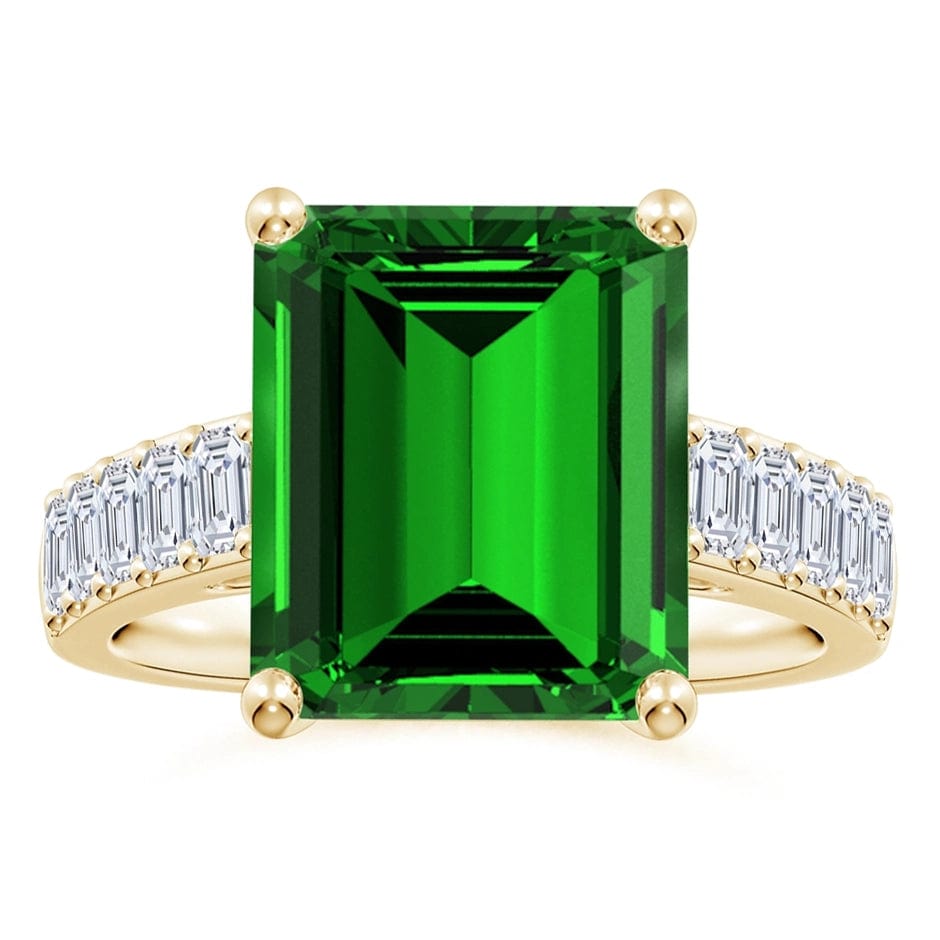 Lab-Grown Emerald-Cut Emerald - Pave Classic Engagement Ring 14K Yellow Gold