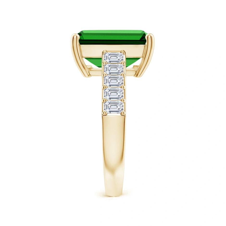 Lab-Grown Emerald-Cut Emerald - Pave Classic Engagement Ring 14K Yellow Gold