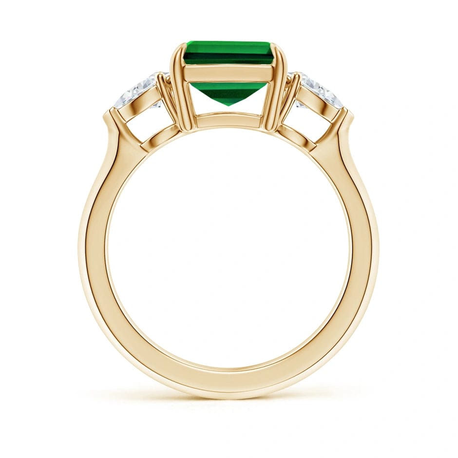 Lab-Grown Emerald-Cut Emerald - Three Stone Classic Engagement Ring 14K Yellow Gold