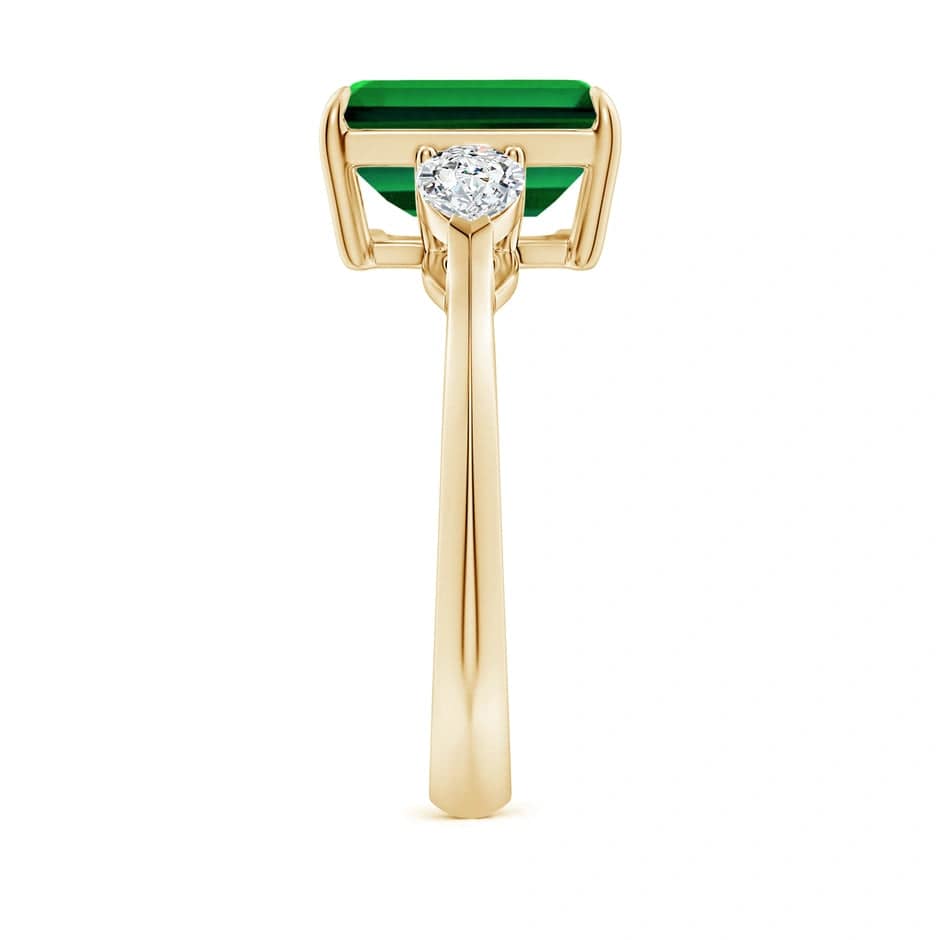 Lab-Grown Emerald-Cut Emerald - Three Stone Classic Engagement Ring 14K Yellow Gold