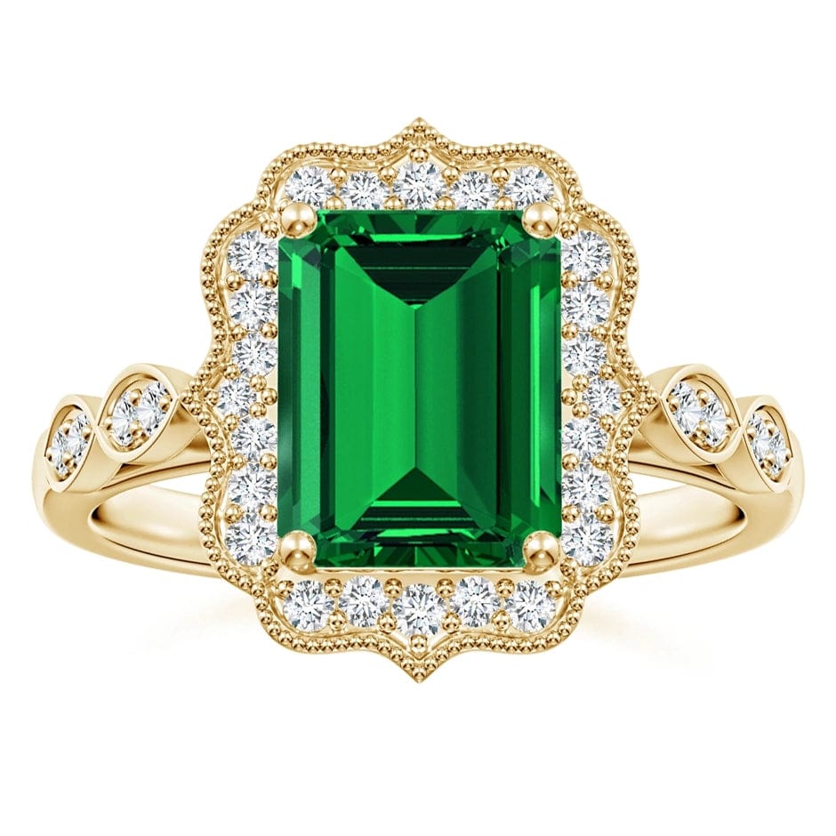 Lab-Grown Emerald-Cut Emerald - Halo Classic Engagement Ring 14K Yellow Gold