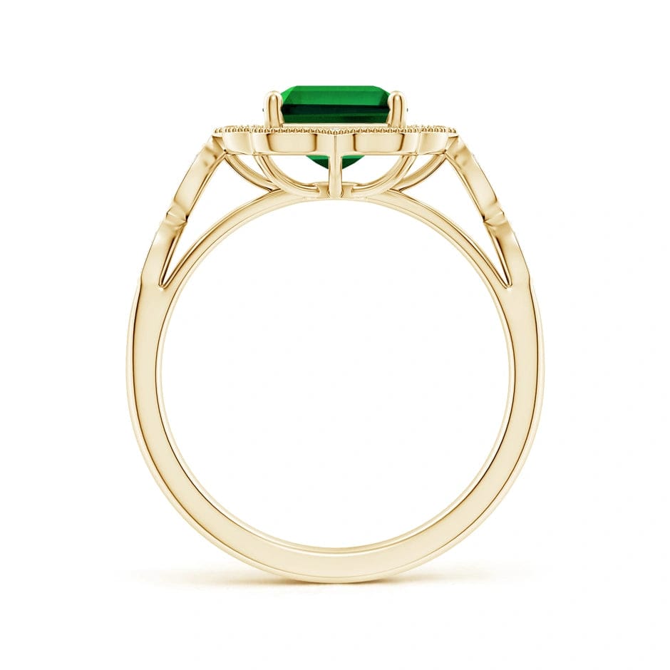 Lab-Grown Emerald-Cut Emerald - Halo Classic Engagement Ring 14K Yellow Gold