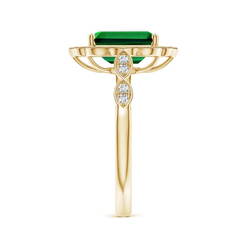 Lab-Grown Emerald-Cut Emerald - Halo Classic Engagement Ring 14K Yellow Gold