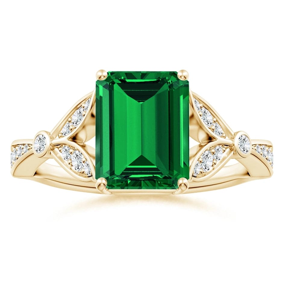 Lab-Grown Emerald-Cut Emerald - Pave Classic Engagement Ring 14K Yellow Gold