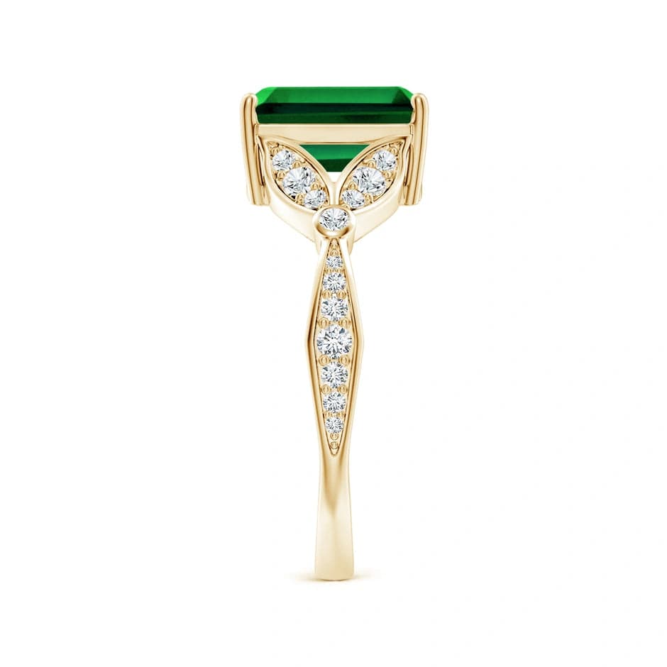 Lab-Grown Emerald-Cut Emerald - Pave Classic Engagement Ring 14K Yellow Gold