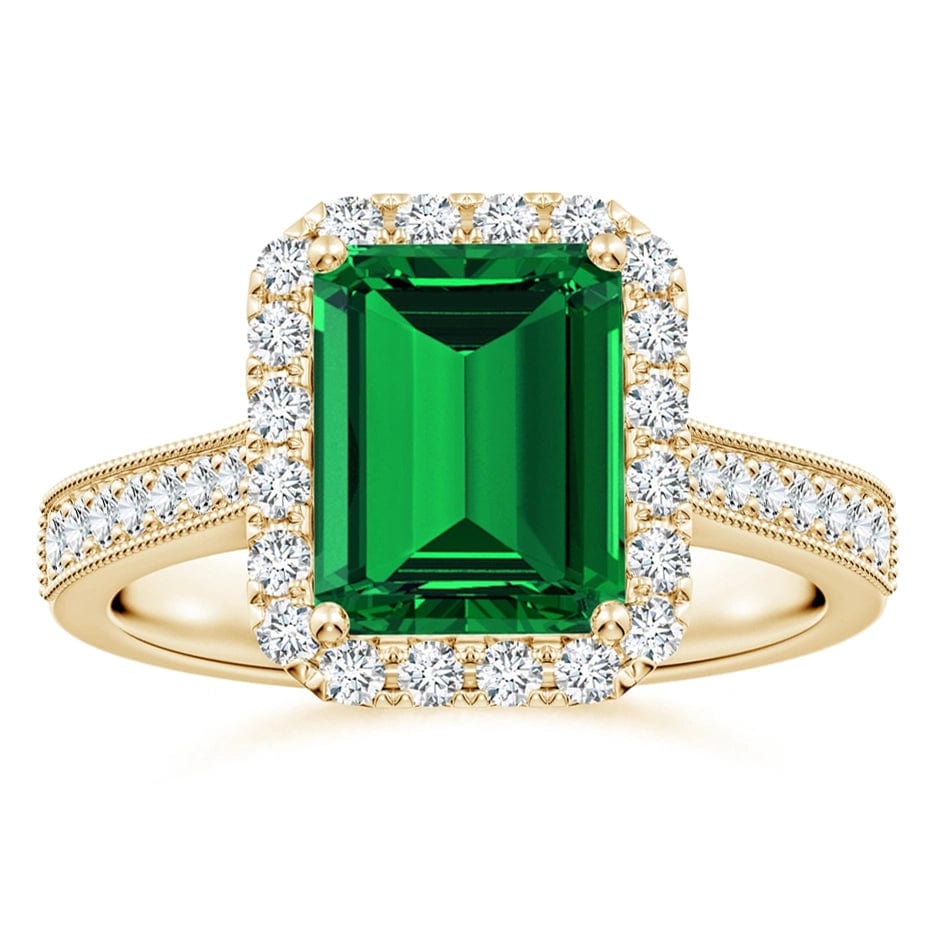 Lab-Grown Emerald-Cut Emerald - Halo Classic Engagement Ring 14K Yellow Gold