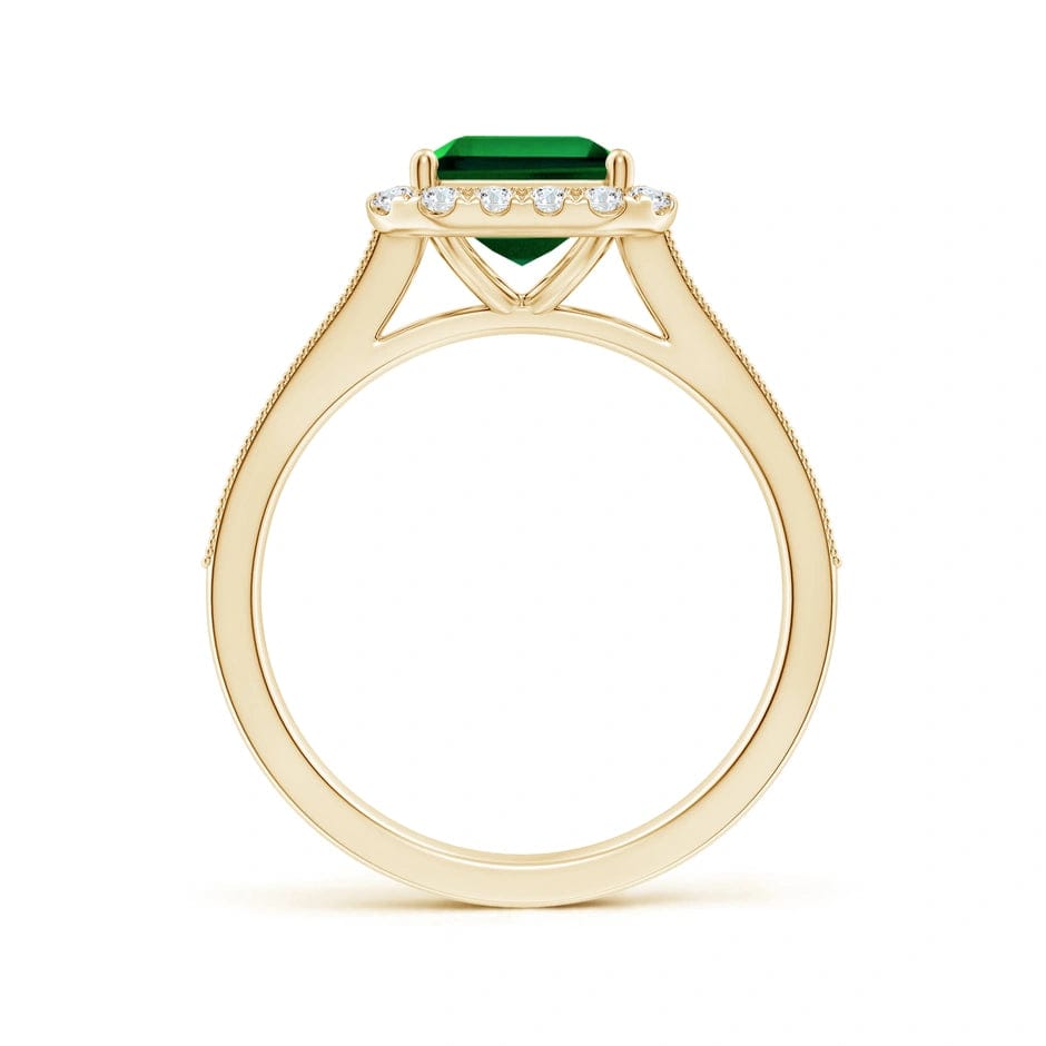 Lab-Grown Emerald-Cut Emerald - Halo Classic Engagement Ring 14K Yellow Gold